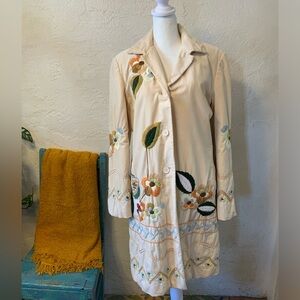 JOHNNY WAS BIYA COAT VTG EMBROIDERED FLORAL CREAM VELVET SZ M ARTISTIC FOLKLORIC